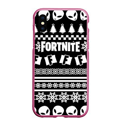 Чехол iPhone XS Max матовый Fortnite epic games pattern, цвет: 3D-малиновый