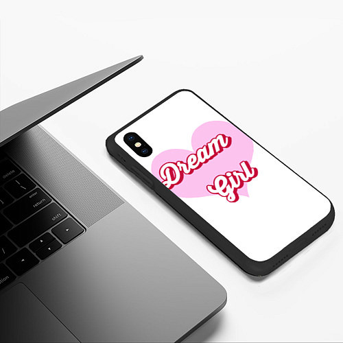 Чехол iPhone XS Max матовый Девушка-мечта и розовое сердце / 3D-Черный – фото 3
