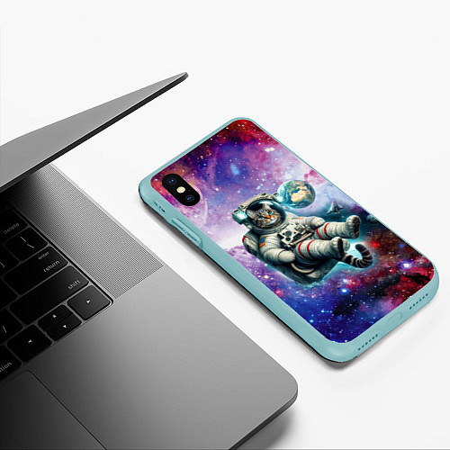 Чехол iPhone XS Max матовый Brave cat in space - ai art / 3D-Мятный – фото 3