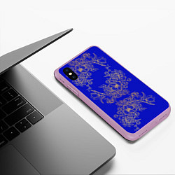 Чехол iPhone XS Max матовый Узоры на синем, цвет: 3D-сиреневый — фото 2