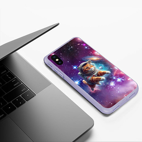 Чехол iPhone XS Max матовый Котик смелый космонавт - нейросеть / 3D-Светло-сиреневый – фото 3