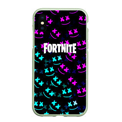 Чехол iPhone XS Max матовый Marshmello neon fortnite, цвет: 3D-салатовый