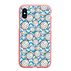 Чехол iPhone XS Max матовый Мячи волейбольные паттерн, цвет: 3D-баблгам