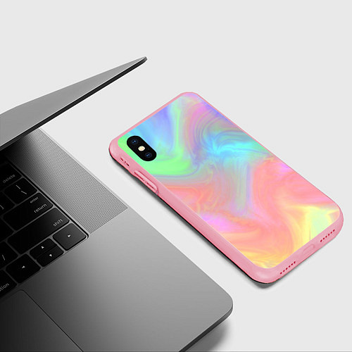 Чехол iPhone XS Max матовый Абстракция смесь красок светлый тай-дай / 3D-Баблгам – фото 3