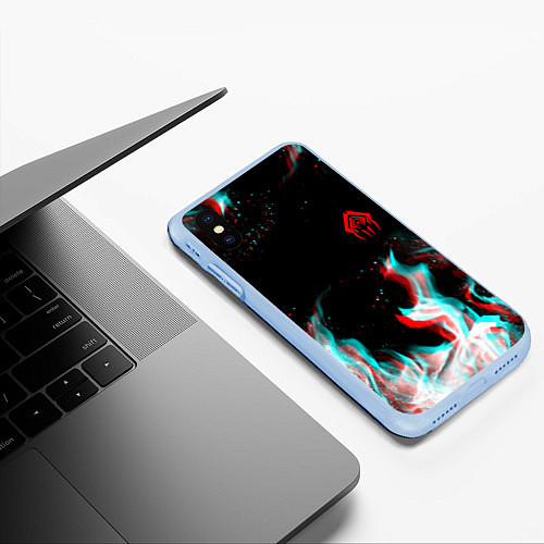 Чехол iPhone XS Max матовый Warframe огонь глитч / 3D-Голубой – фото 3