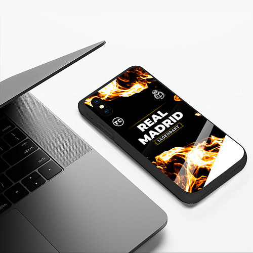 Чехол iPhone XS Max матовый Real Madrid legendary sport fire / 3D-Черный – фото 3