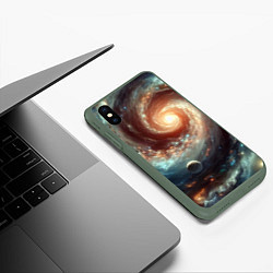 Чехол iPhone XS Max матовый Далёкая неоновая галактика - нейросеть, цвет: 3D-темно-зеленый — фото 2