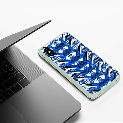 Чехол iPhone XS Max матовый Сине-белая техно броня / 3D-Салатовый – фото 3