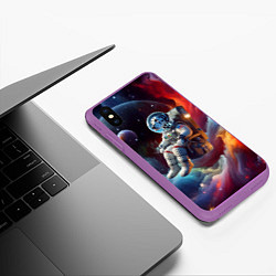 Чехол iPhone XS Max матовый Космонавт далматинец в неоновой галактике, цвет: 3D-фиолетовый — фото 2