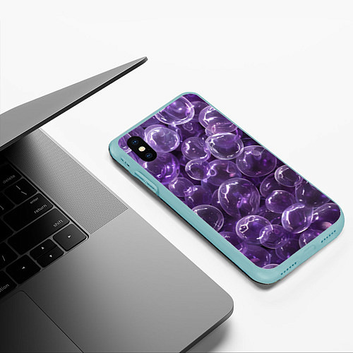 Чехол iPhone XS Max матовый Фиолетовые пузыри / 3D-Мятный – фото 3