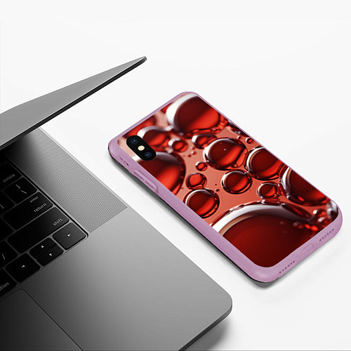 Чехол iPhone XS Max матовый Крупные красные капли / 3D-Сиреневый – фото 3