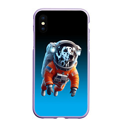 Чехол iPhone XS Max матовый Далматинец космонавт в открытом космосе, цвет: 3D-светло-сиреневый