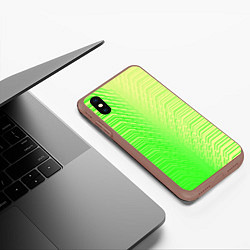 Чехол iPhone XS Max матовый Зелёные градиентные линии, цвет: 3D-коричневый — фото 2