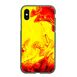 Чехол iPhone XS Max матовый Красные и желтые разводы, цвет: 3D-темно-зеленый