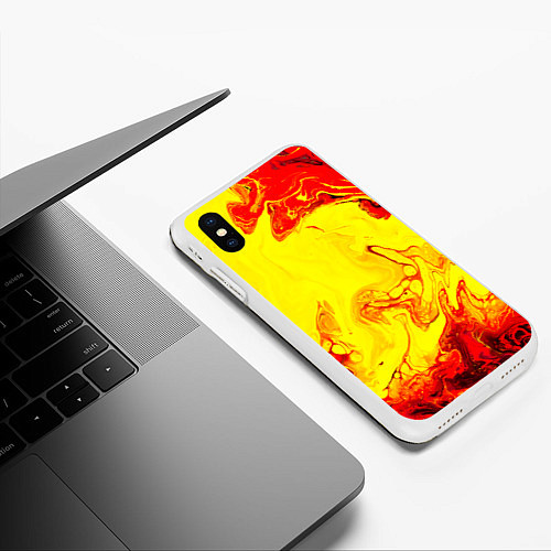 Чехол iPhone XS Max матовый Красные и желтые разводы / 3D-Белый – фото 3