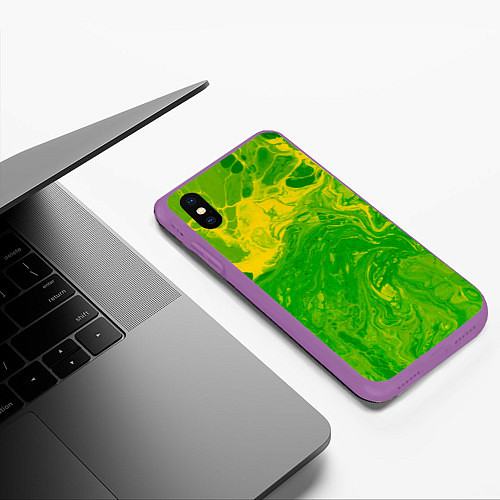 Чехол iPhone XS Max матовый Зеленые подтеки / 3D-Фиолетовый – фото 3