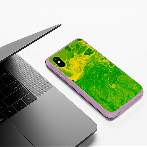 Чехол iPhone XS Max матовый Зеленые подтеки / 3D-Сиреневый – фото 3