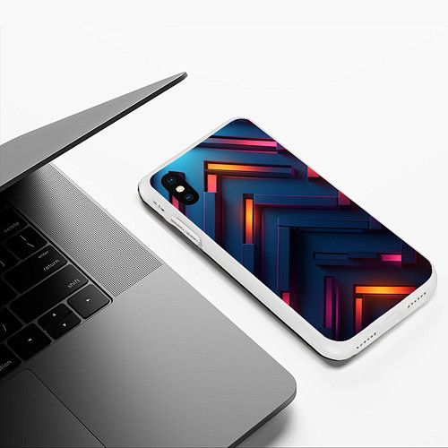 Чехол iPhone XS Max матовый Неоновый узор стальные раскалённые пластины / 3D-Белый – фото 3