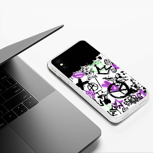 Чехол iPhone XS Max матовый Анархия от Мона Лизы в граффити и неоне / 3D-Белый – фото 3