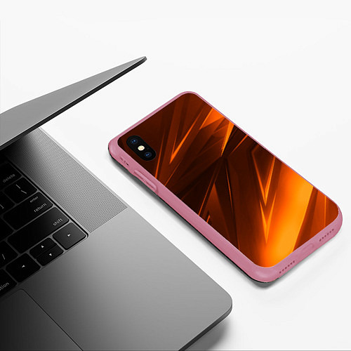 Чехол iPhone XS Max матовый Geometry stripes orange / 3D-Малиновый – фото 3