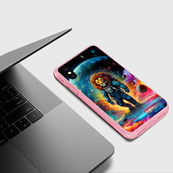 Чехол iPhone XS Max матовый Лев космонавт в неоновом космическом пространстве, цвет: 3D-баблгам — фото 2