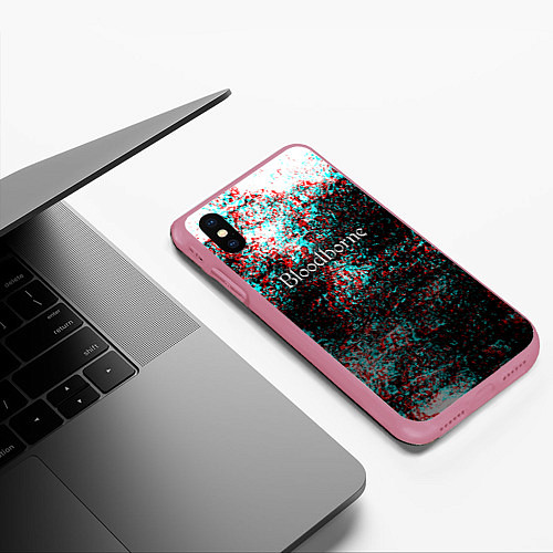 Чехол iPhone XS Max матовый Bloodborn souls глитч краски / 3D-Малиновый – фото 3