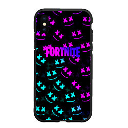 Чехол iPhone XS Max матовый Fortnite x Marshmello neon pattern, цвет: 3D-черный