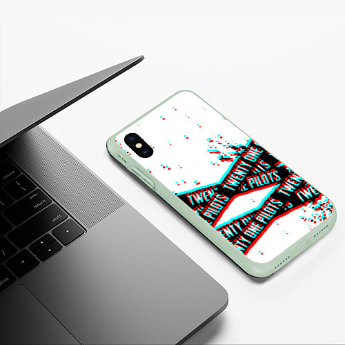 Чехол iPhone XS Max матовый Twenty one pilots glitch music / 3D-Салатовый – фото 3