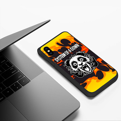 Чехол iPhone XS Max матовый System of a Down рок панда и огонь / 3D-Черный – фото 3