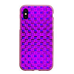Чехол iPhone XS Max матовый Фиолетовые квадраты на чёрном фоне, цвет: 3D-малиновый