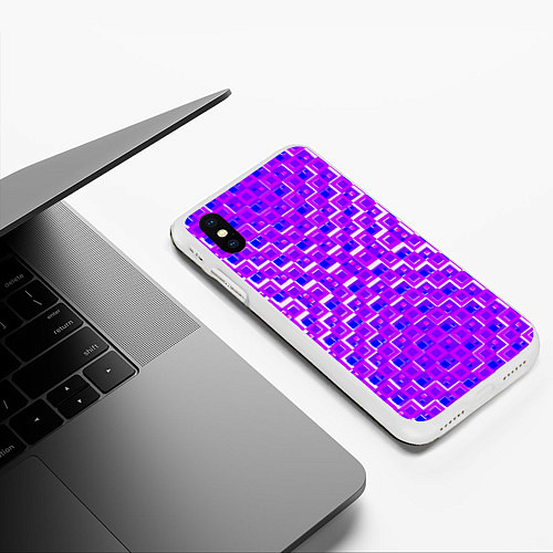 Чехол iPhone XS Max матовый Фиолетовые квадраты на белом фоне / 3D-Белый – фото 3