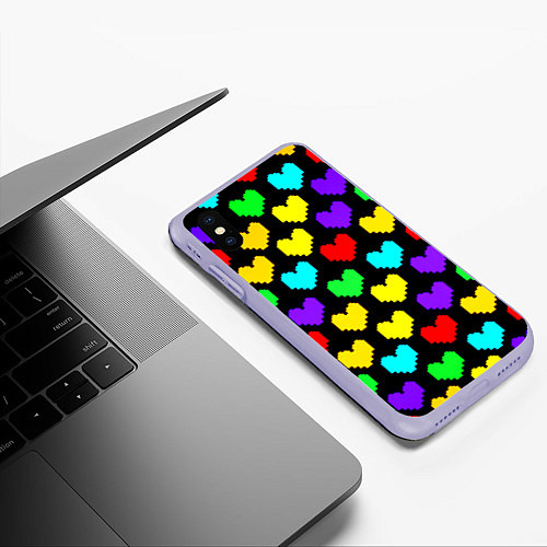 Чехол iPhone XS Max матовый Undertale heart pattern / 3D-Светло-сиреневый – фото 3