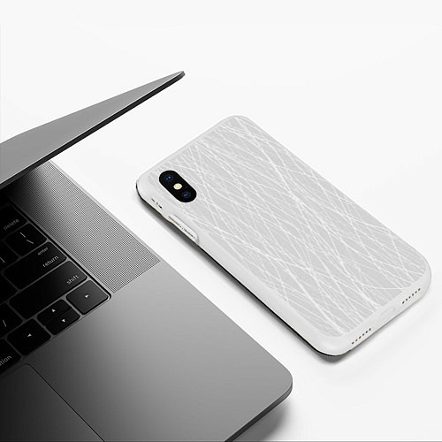 Чехол iPhone XS Max матовый Светлый серый волнистые линии / 3D-Белый – фото 3