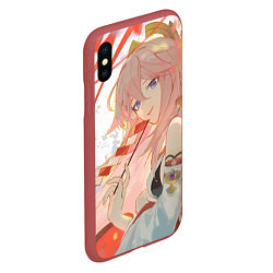 Чехол iPhone XS Max матовый Genshin Impact Яэ Miko smile kitsune, цвет: 3D-красный — фото 2