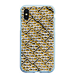 Чехол iPhone XS Max матовый Жёлто-белый узор на чёрном фоне, цвет: 3D-голубой