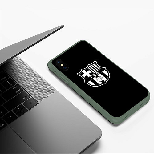 Чехол iPhone XS Max матовый Barcelona fc club белое лого / 3D-Темно-зеленый – фото 3