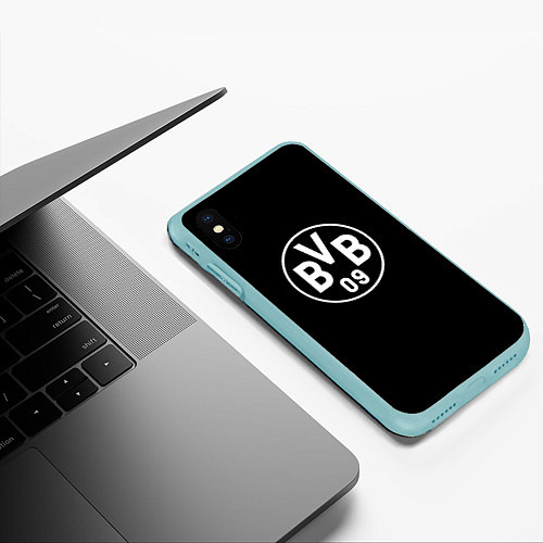 Чехол iPhone XS Max матовый Borussia sport fc белое лого / 3D-Мятный – фото 3