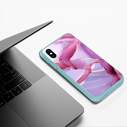 Чехол iPhone XS Max матовый Куски розового мрамора, цвет: 3D-мятный — фото 2