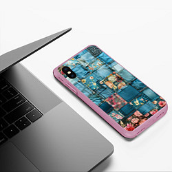 Чехол iPhone XS Max матовый Джинсовые лоскуты с цветочками, цвет: 3D-розовый — фото 2
