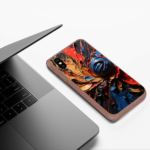 Чехол iPhone XS Max матовый Красные красочные брызги / 3D-Коричневый – фото 3