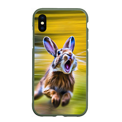 Чехол iPhone XS Max матовый Крик бегущего зайца, цвет: 3D-темно-зеленый