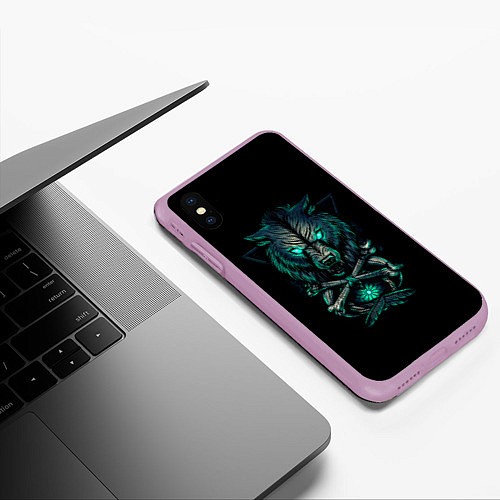 Чехол iPhone XS Max матовый Скандинавский светящийся волк / 3D-Сиреневый – фото 3