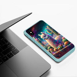 Чехол iPhone XS Max матовый Альпака и кактусы на столе, цвет: 3D-мятный — фото 2