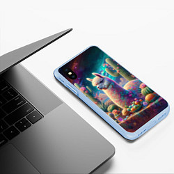 Чехол iPhone XS Max матовый Альпака и кактусы на столе, цвет: 3D-голубой — фото 2