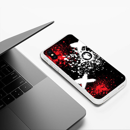Чехол iPhone XS Max матовый Дракон уроборос на фоне брызг красок и граффити / 3D-Белый – фото 3