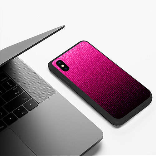 Чехол iPhone XS Max матовый Яркий розовый градиент полоска / 3D-Черный – фото 3