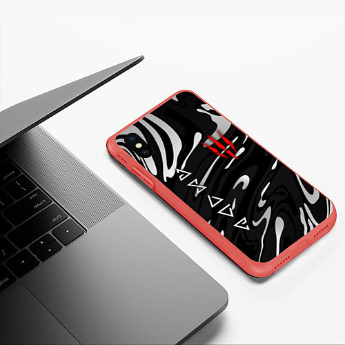 Чехол iPhone XS Max матовый The witcher - белые разводы / 3D-Красный – фото 3