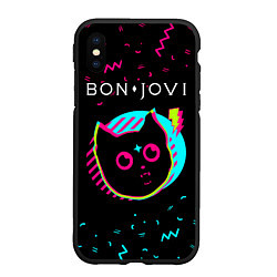 Чехол iPhone XS Max матовый Bon Jovi - rock star cat, цвет: 3D-черный