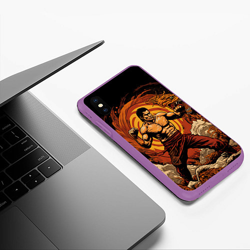 Чехол iPhone XS Max матовый Муай тай боец в стойке / 3D-Фиолетовый – фото 3