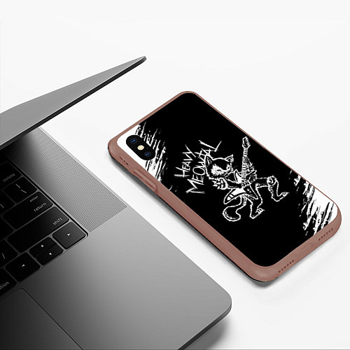 Чехол iPhone XS Max матовый Кот хэви металл / 3D-Коричневый – фото 3